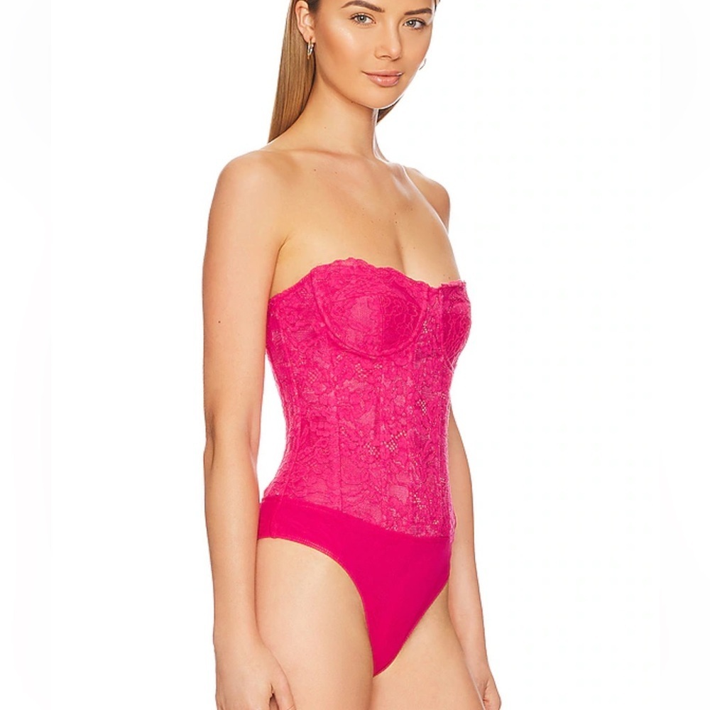 Bardot Oskar bodysuit hot pink Lace bustier top corset Revolve NWT S - Picture 4 of 10